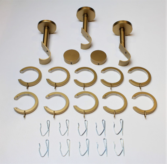 1 Inch Diameter - Bypass/Carryover Curtain Hardware 15 Piece Set - Use With Clear Acrylic or Iron Rod - Gold, Silver, Black, or Bronze Finish