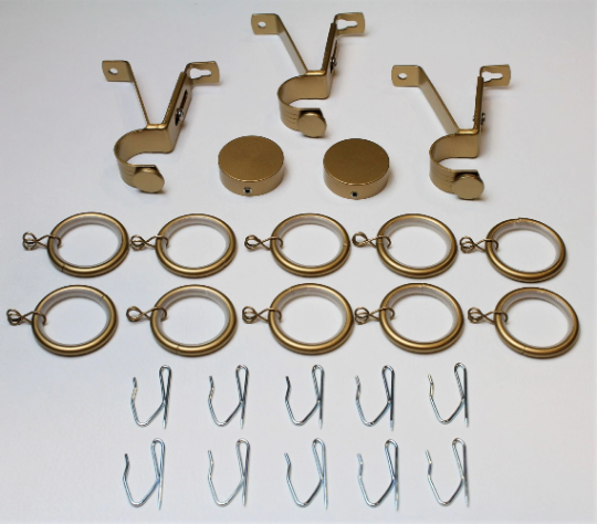 1 Inch Diameter - Adjustable Curtain Hardware 15 Piece Set - Use With Clear Acrylic or Iron Rod- Gold, Silver, Black, or Bronze Finish
