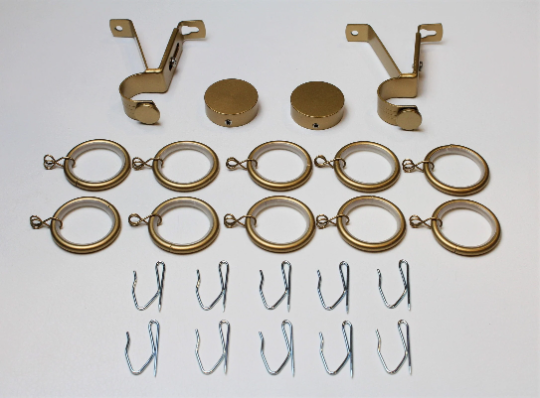1 Inch Diameter -Adjustable Curtain Hardware 14 Piece Set - Use With Clear Acrylic or Iron Rod- Gold, Silver, Black, or Bronze Finish