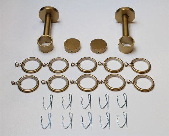 1 Inch Diameter - Long Enclosed Curtain Hardware 14 Piece Set - Use With Clear Acrylic or Iron Rod- Gold, Silver, Black, or Bronze Finish