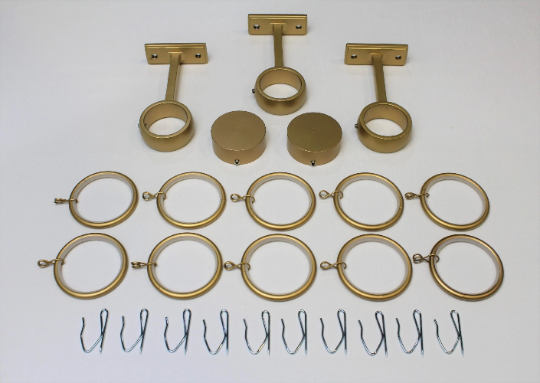1.5 Inch Diameter -Long Enclosed Curtain Hardware 15 Piece Set - Use With Clear Acrylic or Iron Rod- Gold, Silver, Black, or Bronze Finish
