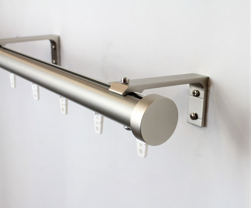 1 Inch Traversing Channel Track Round Drapery Rod Set- Includes Curtain Rod, Channel Brackets, Glides, End Caps