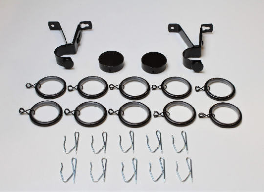 1 Inch Diameter -Adjustable Curtain Hardware 14 Piece Set - Use With Clear Acrylic or Iron Rod- Gold, Silver, Black, or Bronze Finish