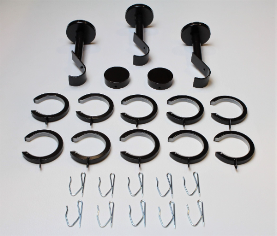 1 Inch Diameter - Bypass/Carryover Curtain Hardware 15 Piece Set - Use With Clear Acrylic or Iron Rod - Gold, Silver, Black, or Bronze Finish