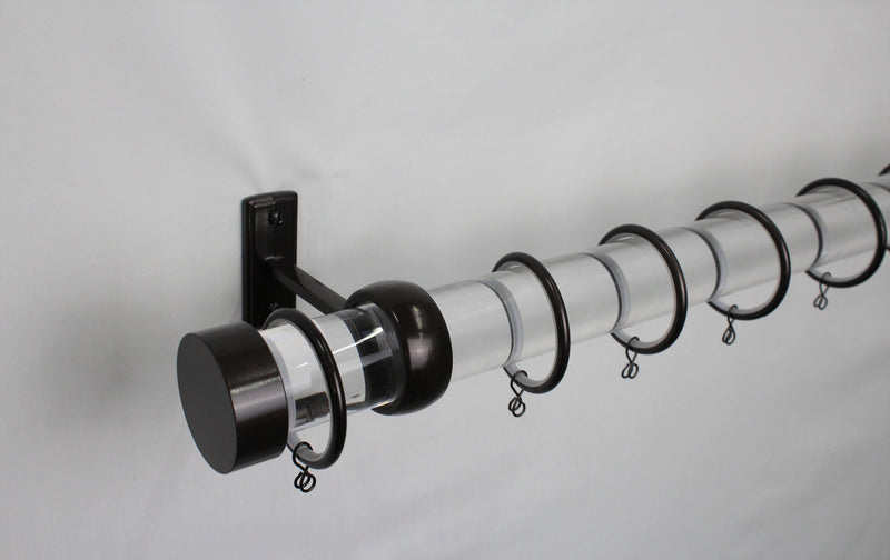 1.5 Inch Acrylic Lucite Round Drapery Rod Set - Includes Curtain Rod, Long Enclosed/Ceiling Mount Brackets, Rings, End Caps