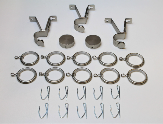 1 Inch Diameter - Adjustable Curtain Hardware 15 Piece Set - Use With Clear Acrylic or Iron Rod- Gold, Silver, Black, or Bronze Finish