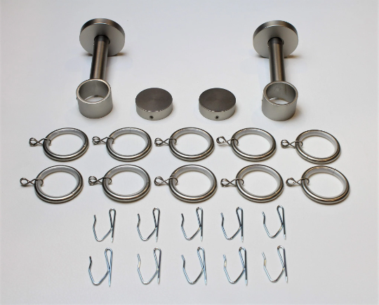 1 Inch Diameter - Long Enclosed Curtain Hardware 14 Piece Set - Use With Clear Acrylic or Iron Rod- Gold, Silver, Black, or Bronze Finish