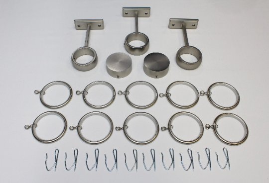 1.5 Inch Diameter -Long Enclosed Curtain Hardware 15 Piece Set - Use With Clear Acrylic or Iron Rod- Gold, Silver, Black, or Bronze Finish